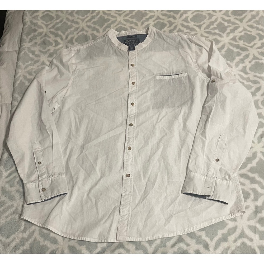 American Rag Mens XXL White Cotton Band Collar Long Sleeve Button Down Shirt